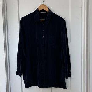 ATHLETA SILK WASHABLE Black Button-Up Shirt